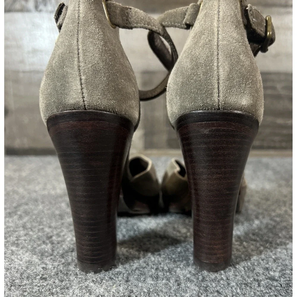 MICHAEL Michael Kors Brown Leather Suede Platform Ankle Strap Heels Size 5.5 M